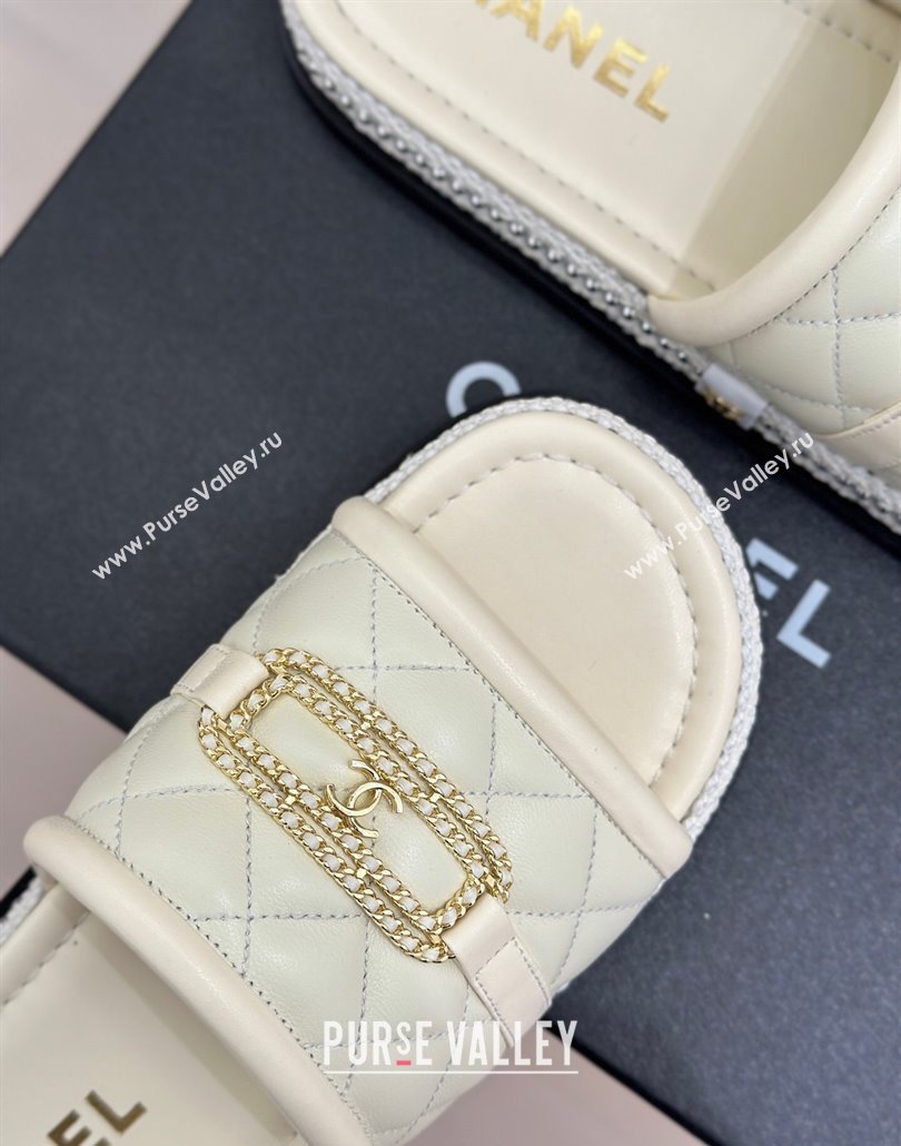Chanel Lambskin Flat Slides Sandal with Chain Buckle White 2025 CH030406 (MD-250304112)