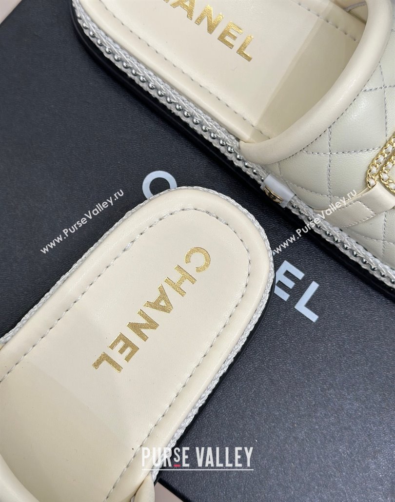 Chanel Lambskin Flat Slides Sandal with Chain Buckle White 2025 CH030406 (MD-250304112)