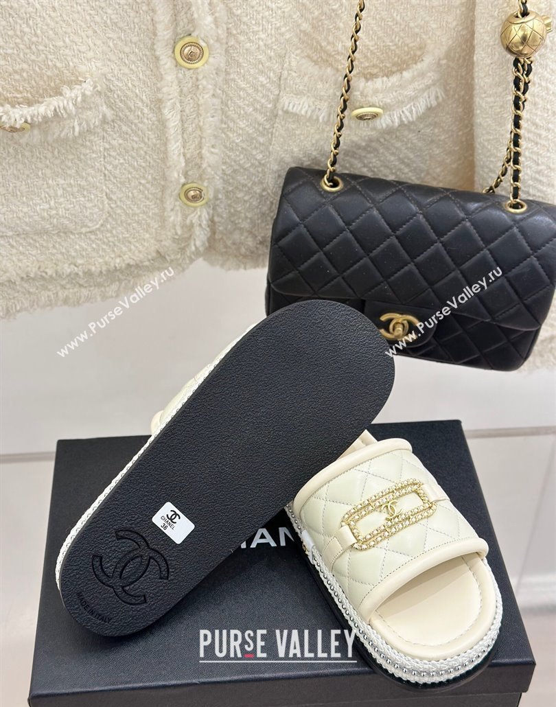 Chanel Lambskin Flat Slides Sandal with Chain Buckle White 2025 CH030406 (MD-250304112)