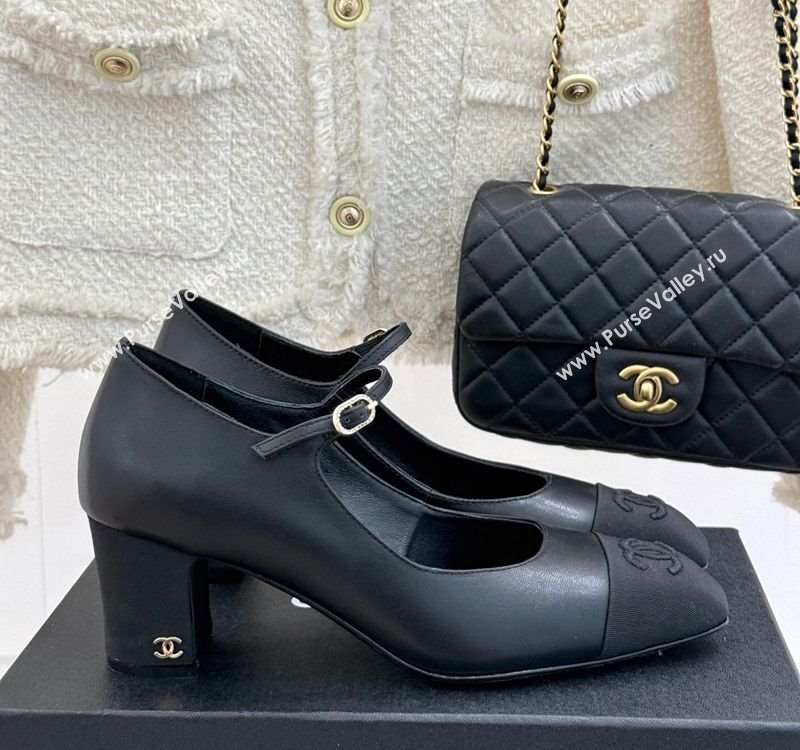 Chanel Lambskin Mary Janes Pumps 6.5cm with Strass Buckle Black 2025 CH030329 (MD-250303168)