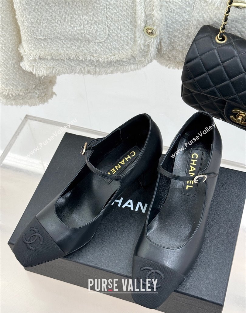 Chanel Lambskin Mary Janes Pumps 6.5cm with Strass Buckle Black 2025 CH030329 (MD-250303168)