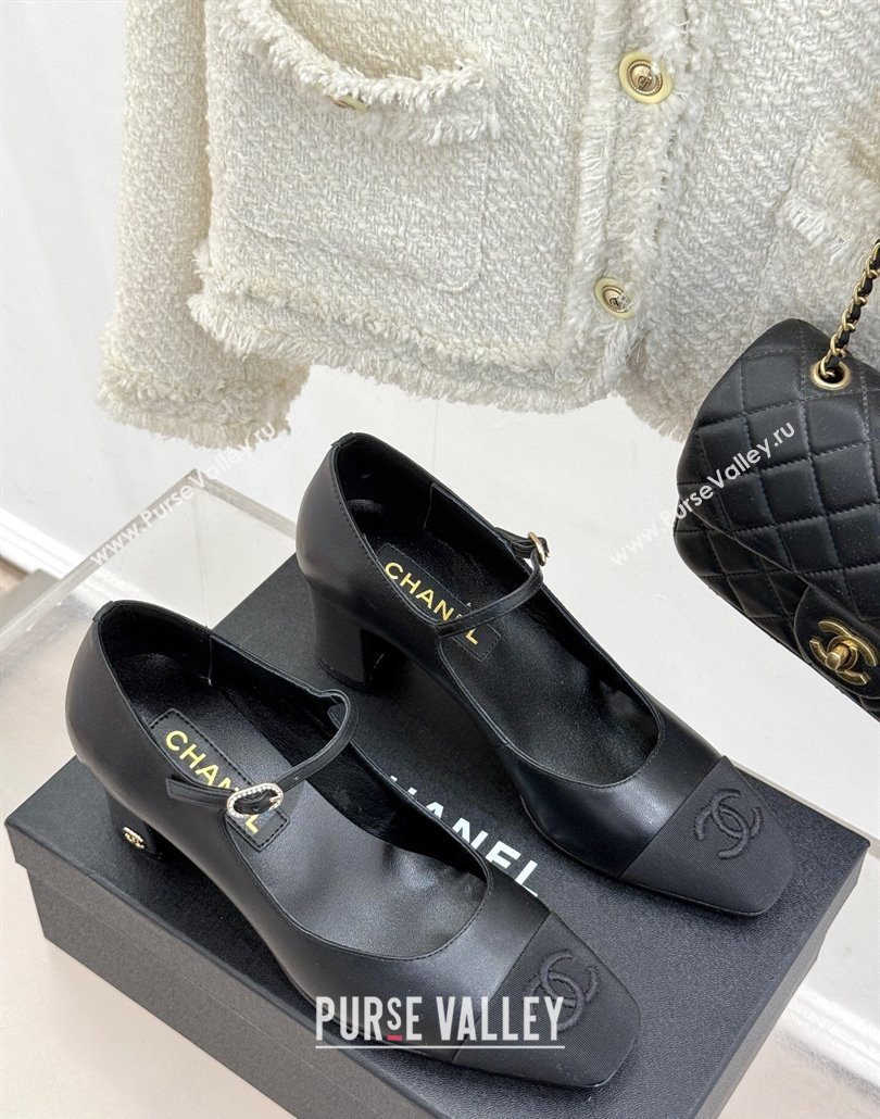 Chanel Lambskin Mary Janes Pumps 6.5cm with Strass Buckle Black 2025 CH030329 (MD-250303168)