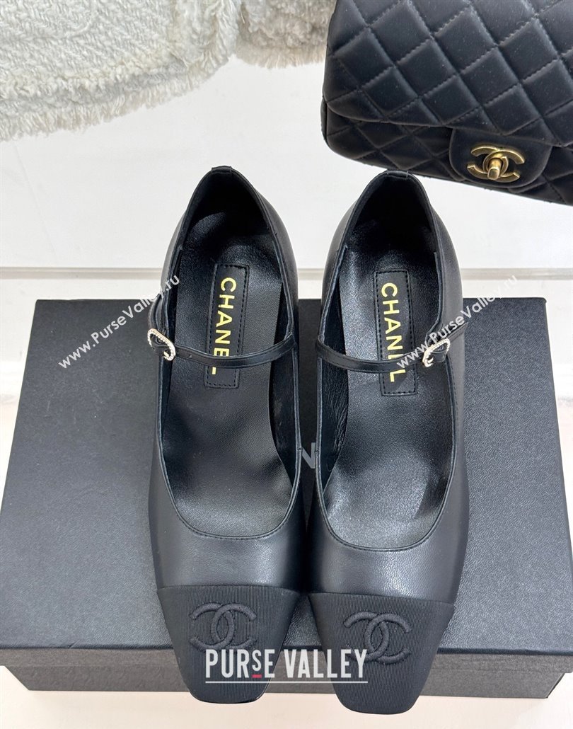 Chanel Lambskin Mary Janes Pumps 6.5cm with Strass Buckle Black 2025 CH030329 (MD-250303168)