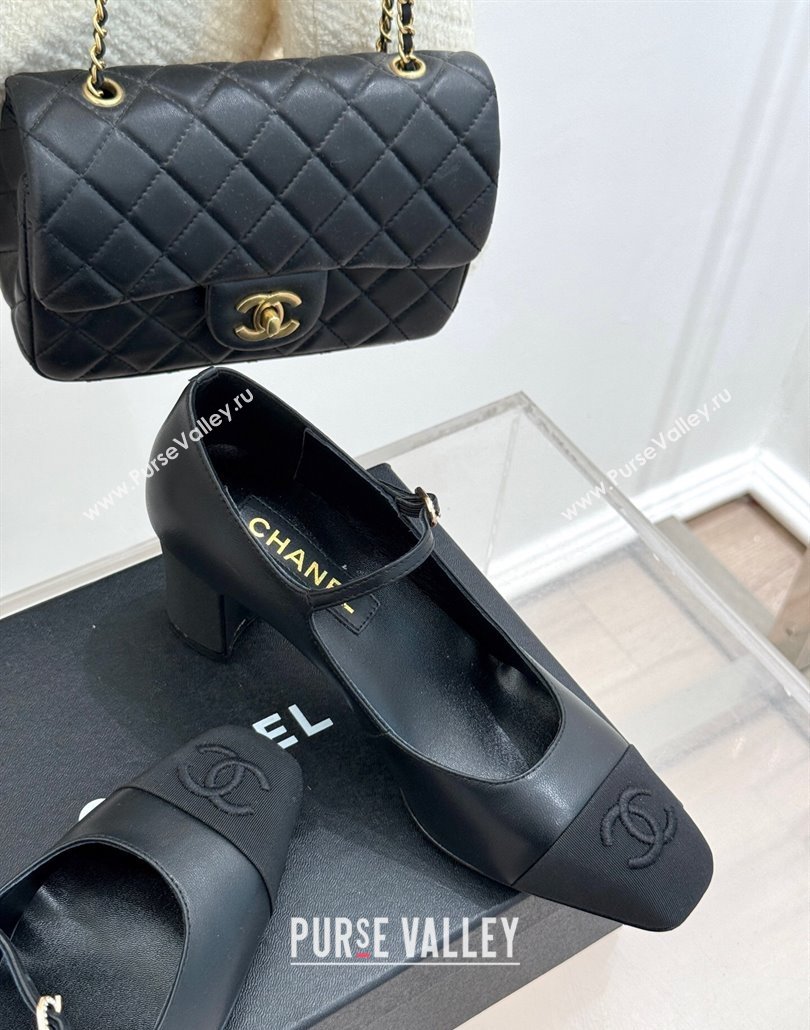 Chanel Lambskin Mary Janes Pumps 6.5cm with Strass Buckle Black 2025 CH030329 (MD-250303168)