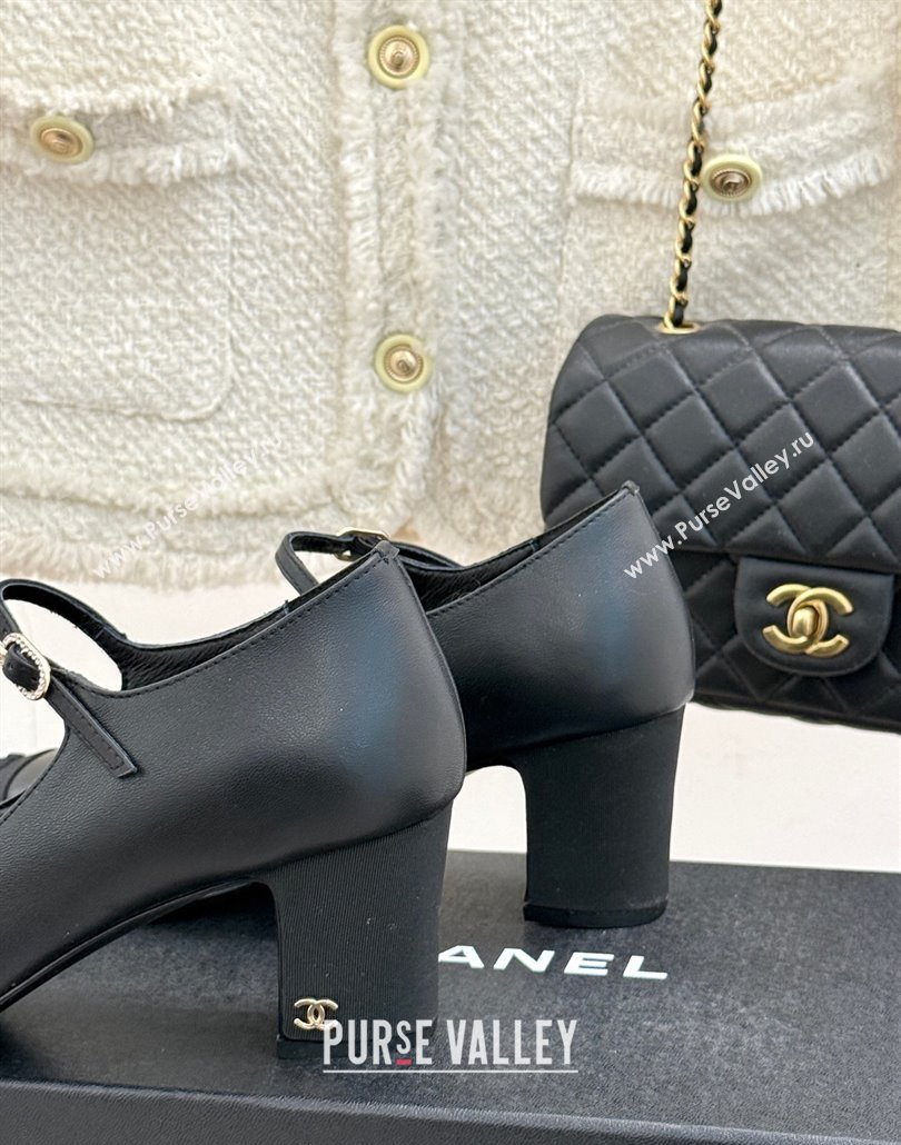 Chanel Lambskin Mary Janes Pumps 6.5cm with Strass Buckle Black 2025 CH030329 (MD-250303168)