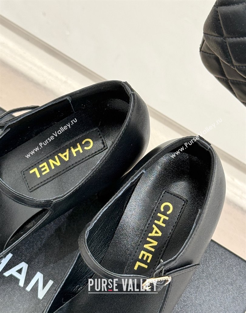 Chanel Lambskin Mary Janes Pumps 6.5cm with Strass Buckle Black 2025 CH030329 (MD-250303168)