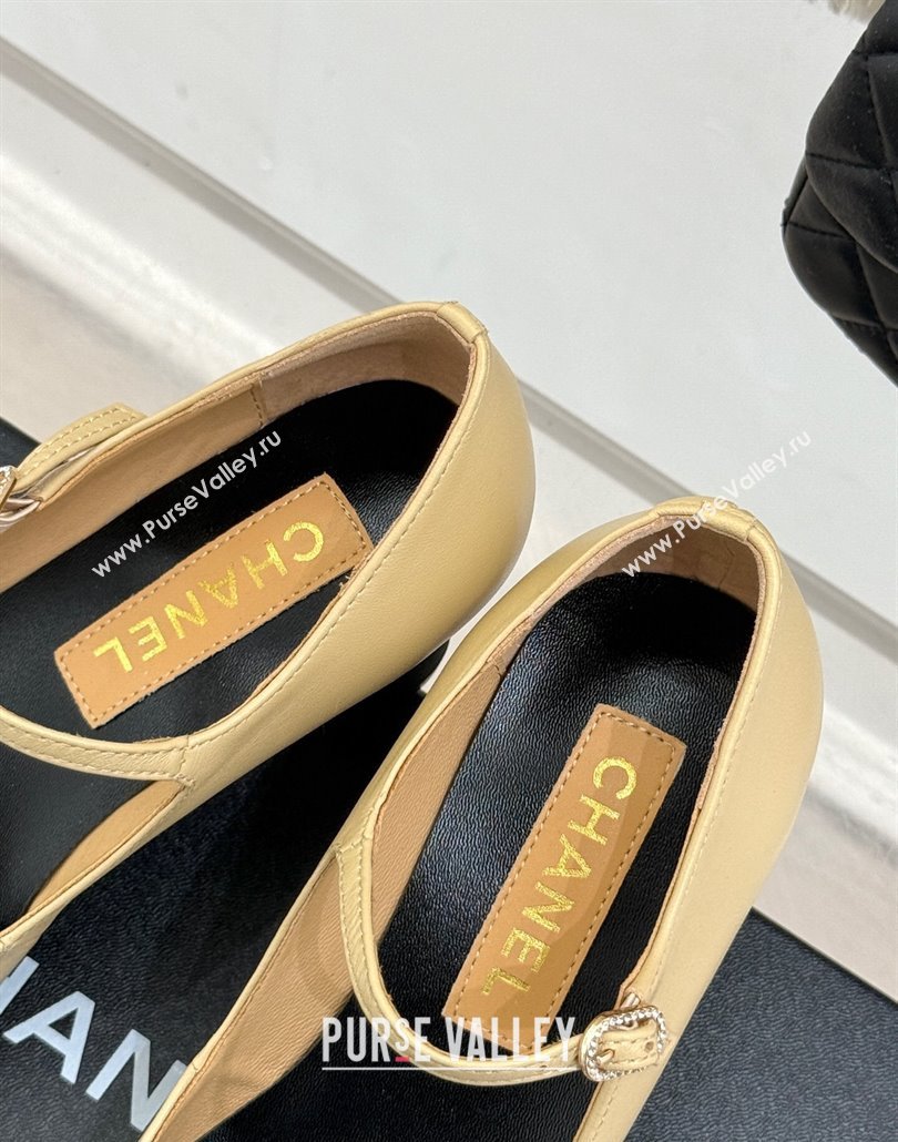 Chanel Lambskin Mary Janes Pumps 6.5cm with Strass Buckle Beige 2025 CH030329 (MD-250303169)
