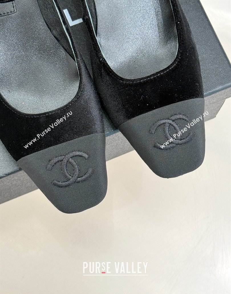 Chanel Velvet Mary Janes Pumps 3.5cm with Strass Buckle Black 2025 CH030329 (MD-250303174)