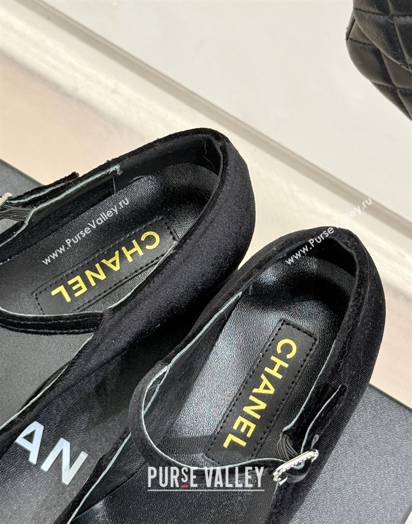 Chanel Velvet Mary Janes Pumps 3.5cm with Strass Buckle Black 2025 CH030329 (MD-250303174)