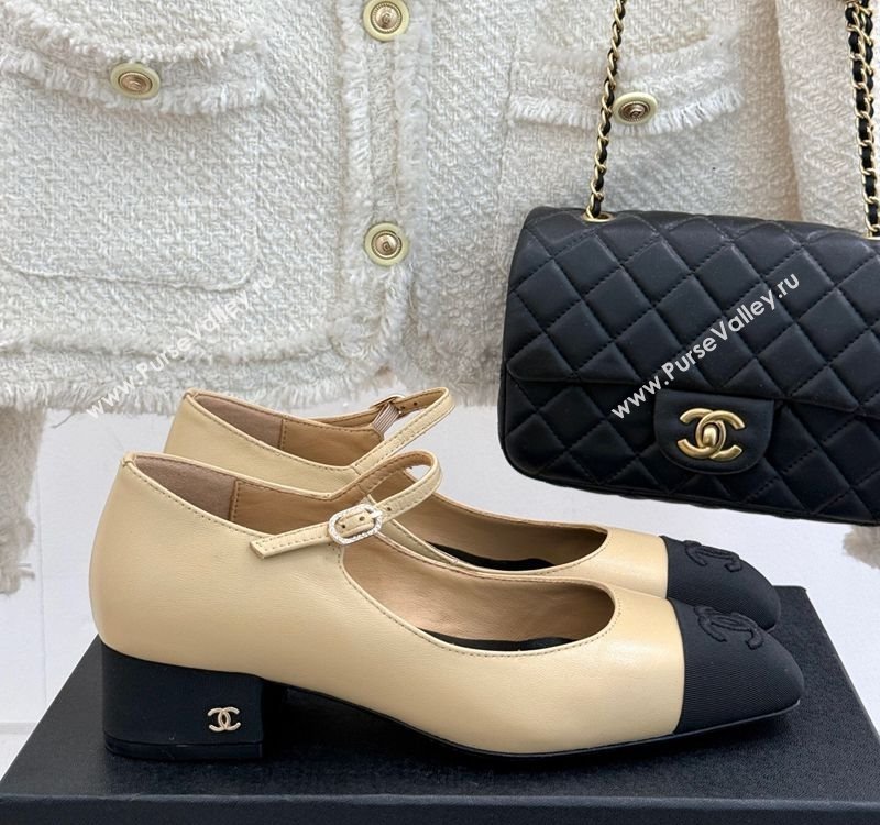Chanel Lambskin Mary Janes Pumps 3.5cm with Strass Buckle Beige 2025 CH030329 (MD-250303177)