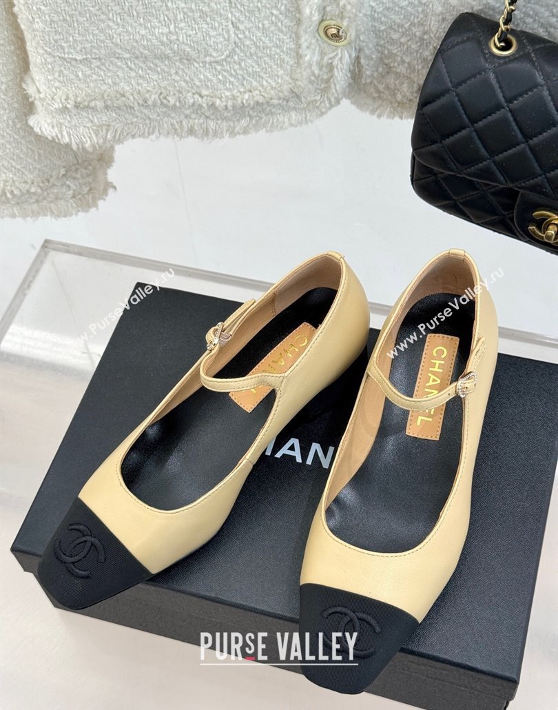 Chanel Lambskin Mary Janes Pumps 3.5cm with Strass Buckle Beige 2025 CH030329 (MD-250303177)