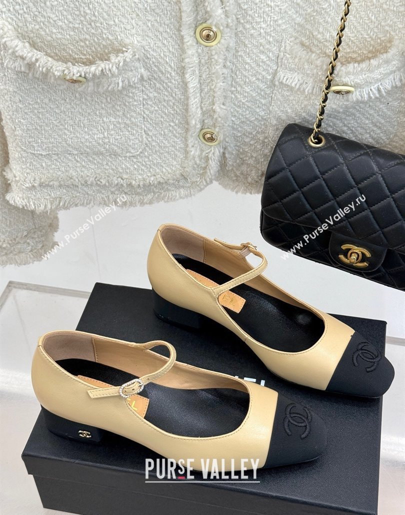 Chanel Lambskin Mary Janes Pumps 3.5cm with Strass Buckle Beige 2025 CH030329 (MD-250303177)
