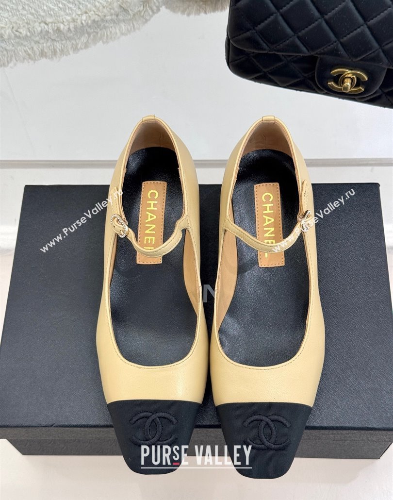 Chanel Lambskin Mary Janes Pumps 3.5cm with Strass Buckle Beige 2025 CH030329 (MD-250303177)