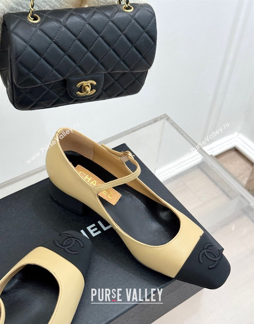 Chanel Lambskin Mary Janes Pumps 3.5cm with Strass Buckle Beige 2025 CH030329 (MD-250303177)