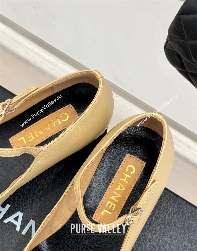 Chanel Lambskin Mary Janes Pumps 3.5cm with Strass Buckle Beige 2025 CH030329 (MD-250303177)