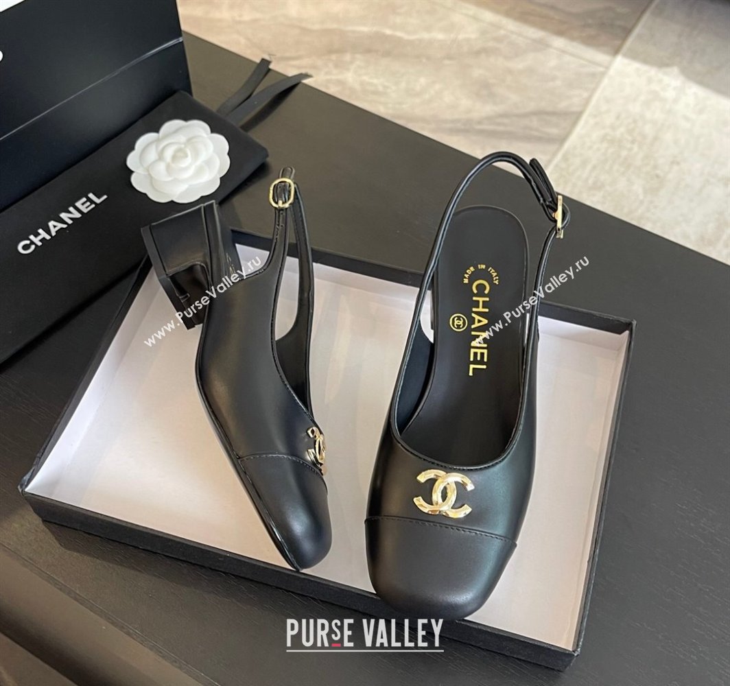 Chanel Calfskin Leather Slingback Pumps 4cm with Round Toe Black 2025 G45768 (MD-250228103)