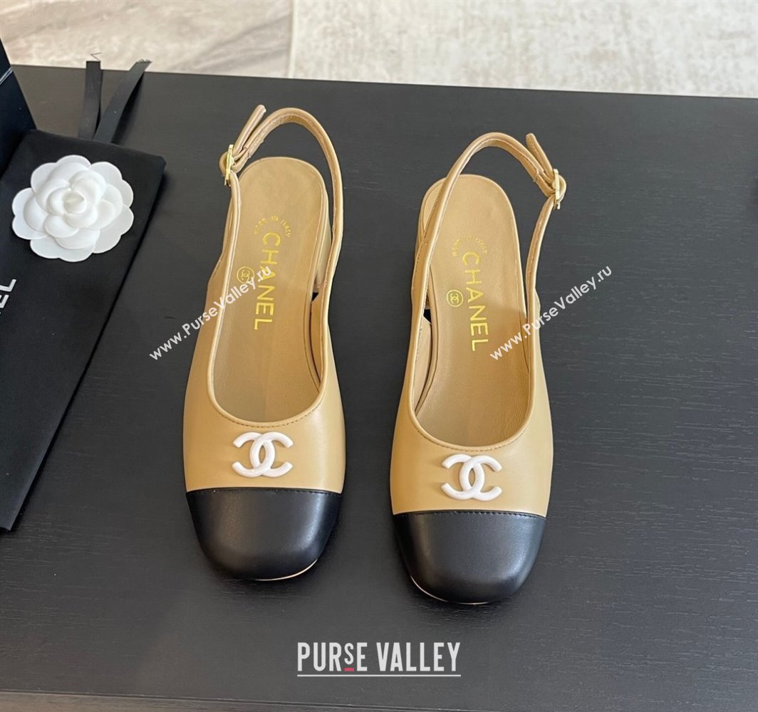 Chanel Calfskin Slingback Pumps 4cm with Round Toe Beige 2025 G45768 (MD-250228104)