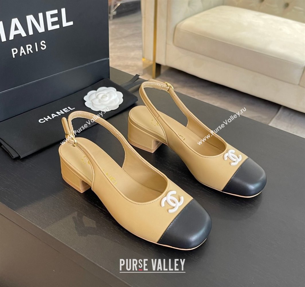 Chanel Calfskin Slingback Pumps 4cm with Round Toe Beige 2025 G45768 (MD-250228104)