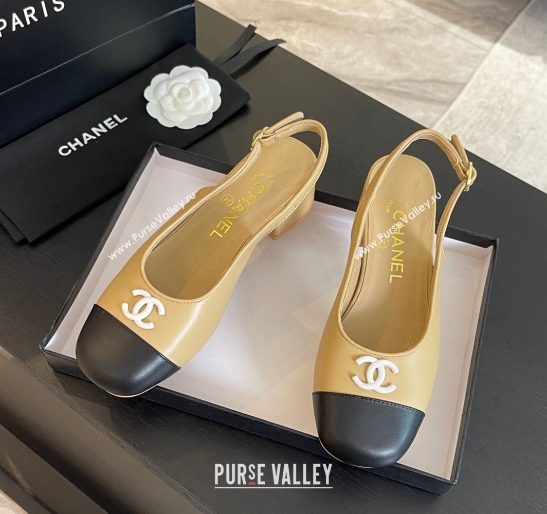 Chanel Calfskin Slingback Pumps 4cm with Round Toe Beige 2025 G45768 (MD-250228104)