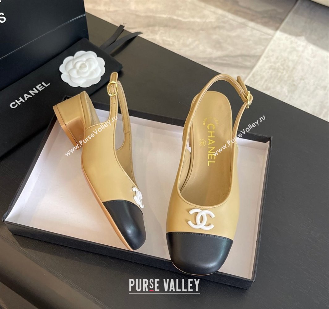 Chanel Calfskin Slingback Pumps 4cm with Round Toe Beige 2025 G45768 (MD-250228104)