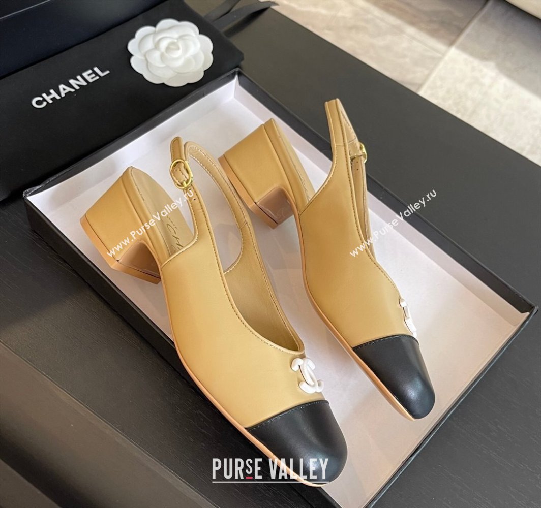 Chanel Calfskin Slingback Pumps 4cm with Round Toe Beige 2025 G45768 (MD-250228104)