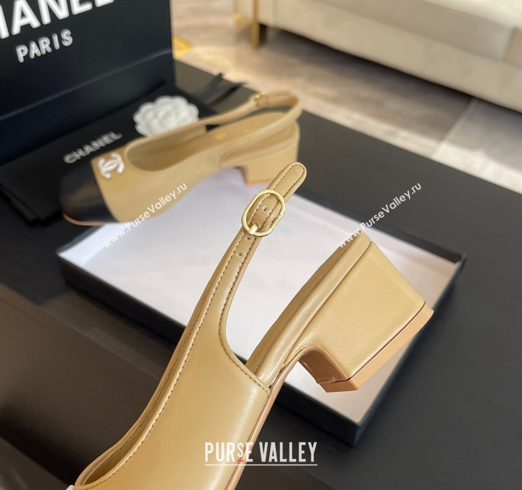 Chanel Calfskin Slingback Pumps 4cm with Round Toe Beige 2025 G45768 (MD-250228104)