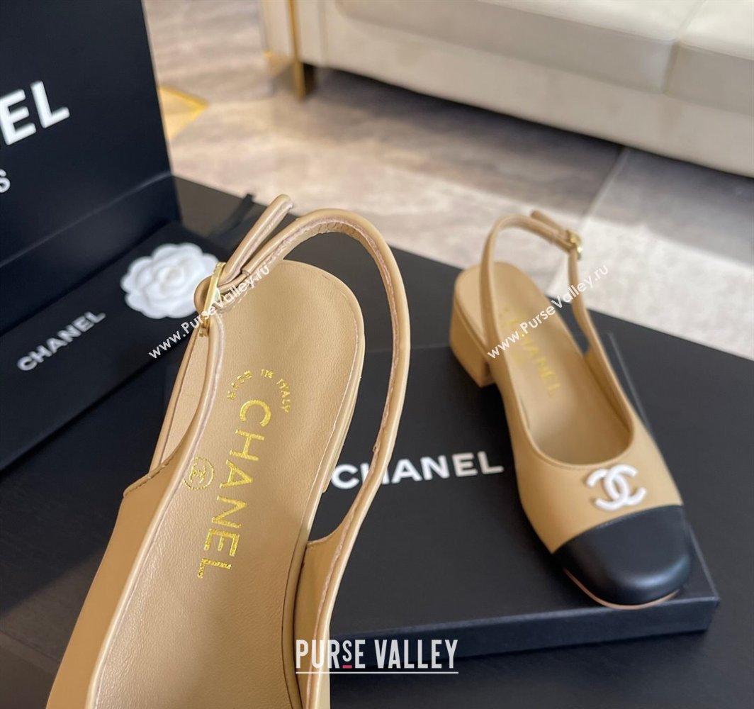 Chanel Calfskin Slingback Pumps 4cm with Round Toe Beige 2025 G45768 (MD-250228104)