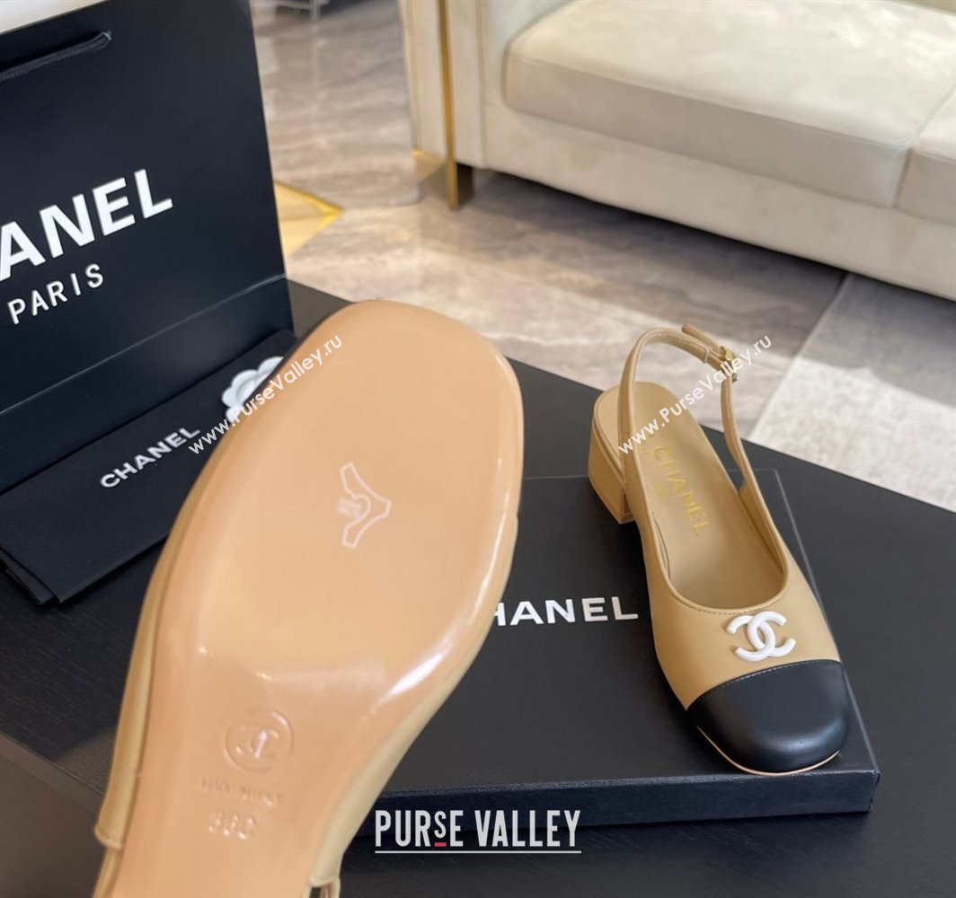 Chanel Calfskin Slingback Pumps 4cm with Round Toe Beige 2025 G45768 (MD-250228104)