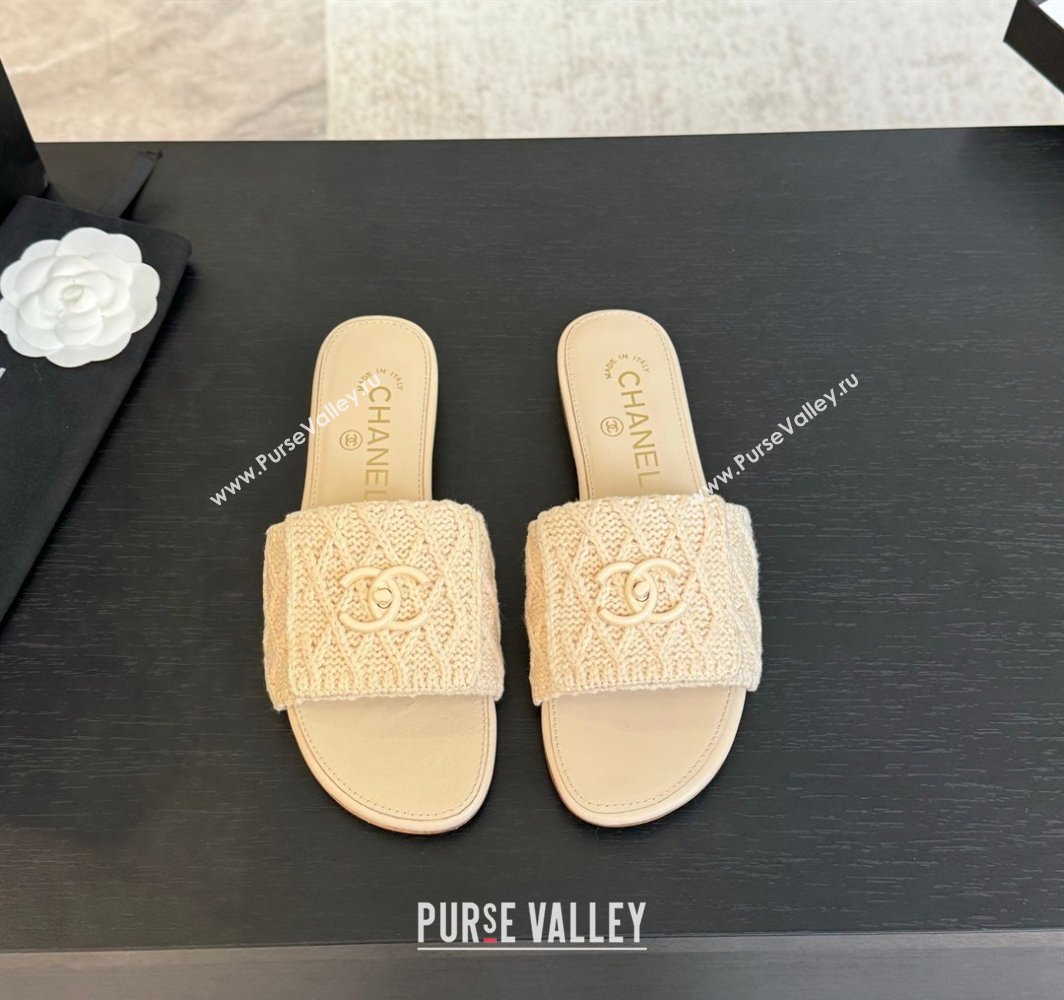 Chanel Knit Flat Slides Sandal with Foldover Beige 2025 CH030102 (MD-250301024)