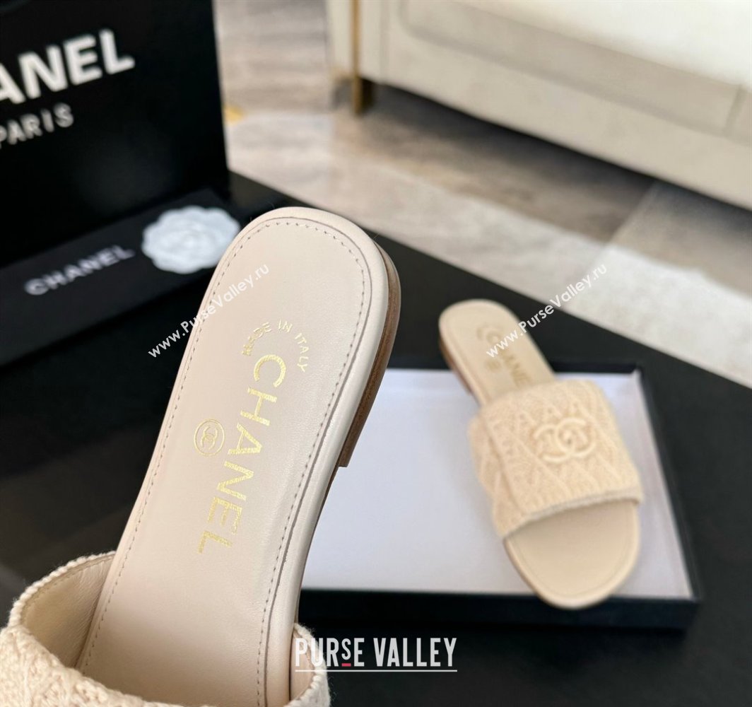 Chanel Knit Flat Slides Sandal with Foldover Beige 2025 CH030102 (MD-250301024)