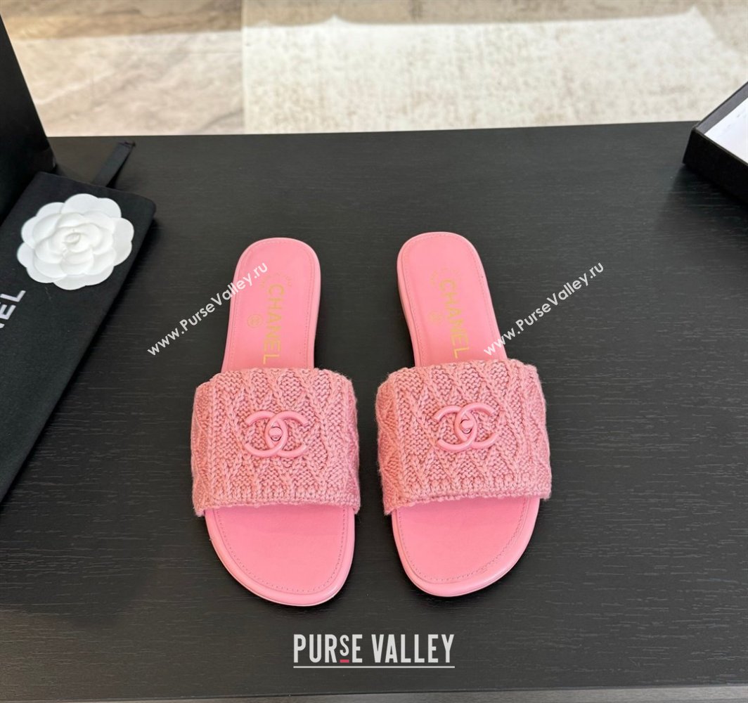 Chanel Knit Flat Slides Sandal with Foldover Pink 2025 CH030102 (MD-250301026)