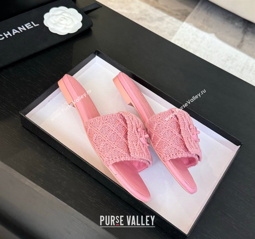 Chanel Knit Flat Slides Sandal with Foldover Pink 2025 CH030102 (MD-250301026)