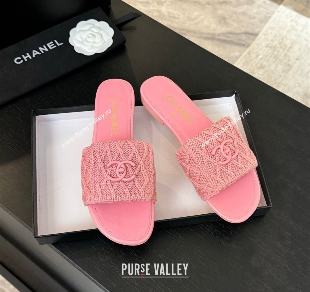 Chanel Knit Flat Slides Sandal with Foldover Pink 2025 CH030102 (MD-250301026)