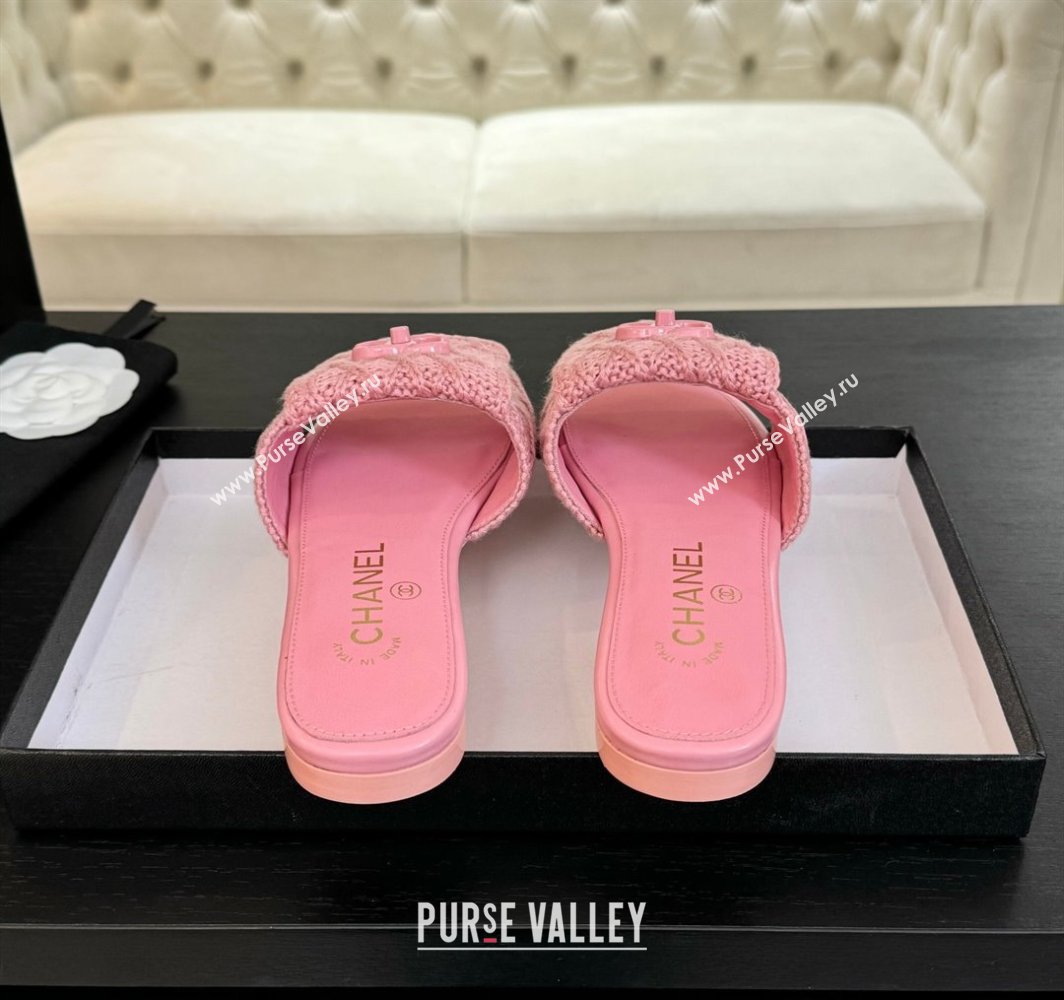 Chanel Knit Flat Slides Sandal with Foldover Pink 2025 CH030102 (MD-250301026)