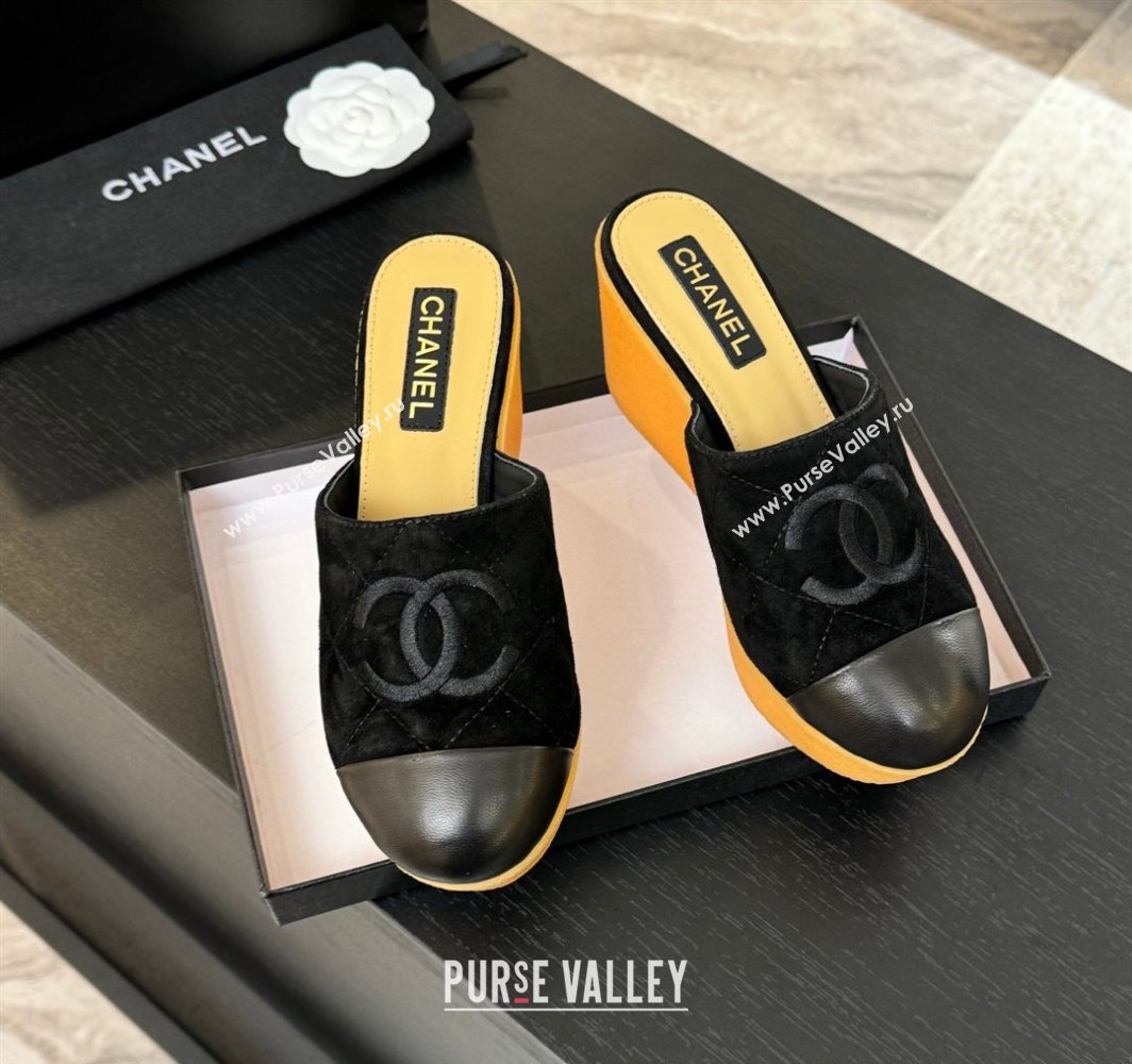 Chanel Suede Wedge Mules Black 2025 CH030308 (MD-250303085)