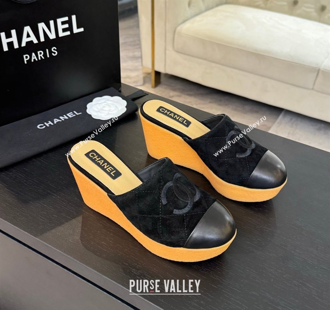 Chanel Suede Wedge Mules Black 2025 CH030308 (MD-250303085)