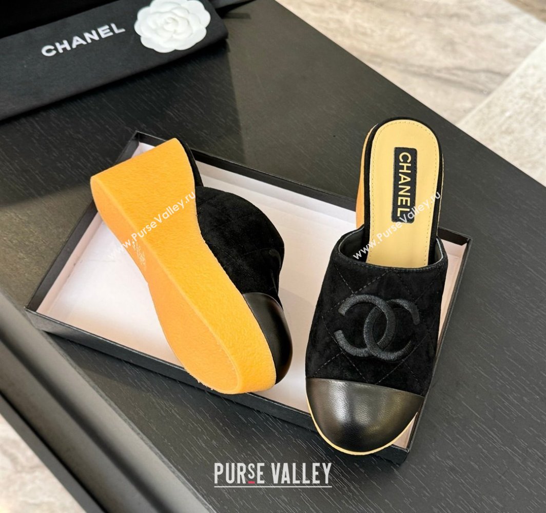 Chanel Suede Wedge Mules Black 2025 CH030308 (MD-250303085)