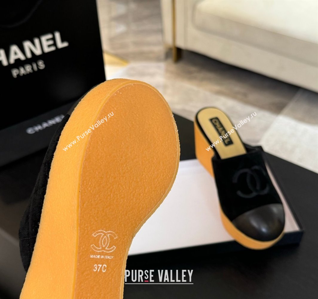 Chanel Suede Wedge Mules Black 2025 CH030308 (MD-250303085)