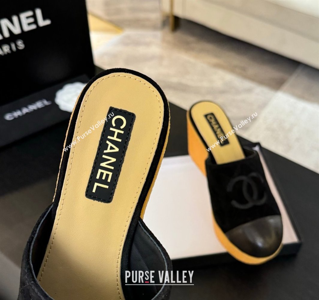 Chanel Suede Wedge Mules Black 2025 CH030308 (MD-250303085)