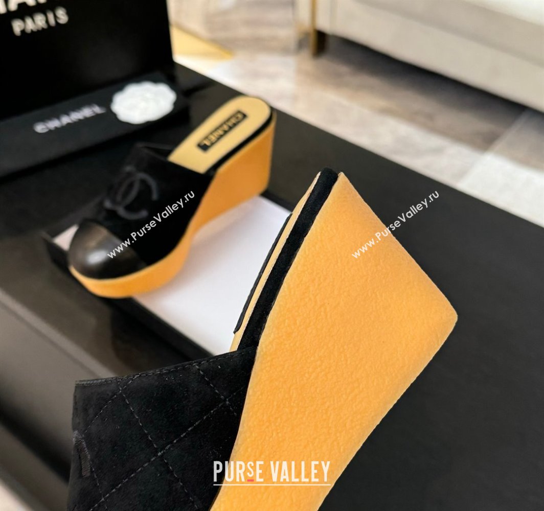 Chanel Suede Wedge Mules Black 2025 CH030308 (MD-250303085)