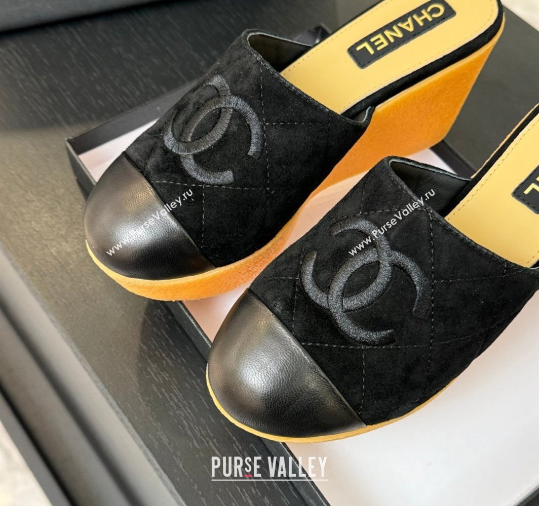 Chanel Suede Wedge Mules Black 2025 CH030308 (MD-250303085)