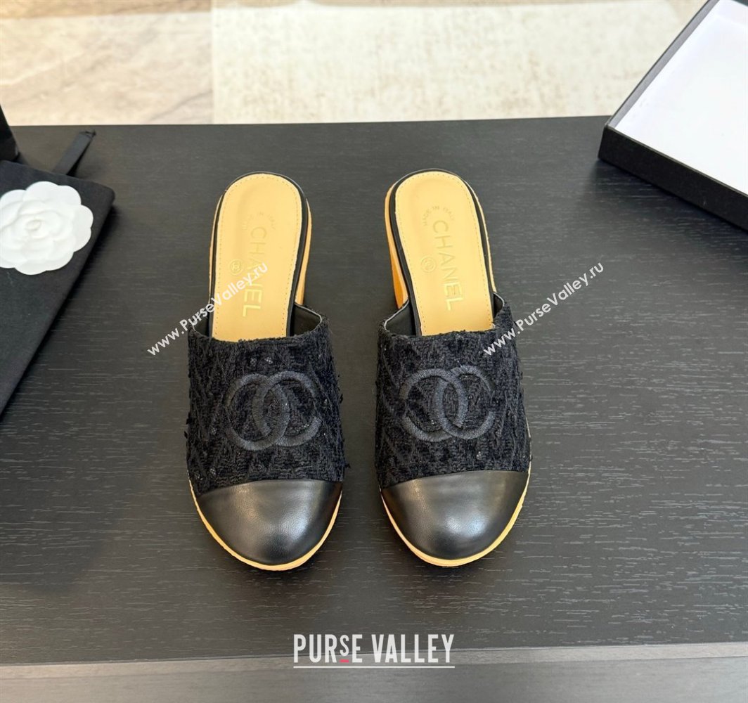 Chanel Tweed Wedge Mules Black 2025 CH030308 (MD-250303087)