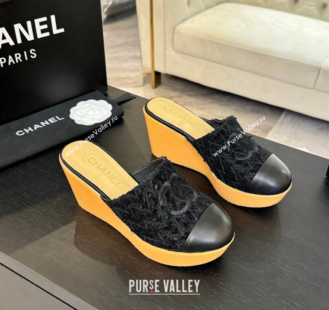 Chanel Tweed Wedge Mules Black 2025 CH030308 (MD-250303087)