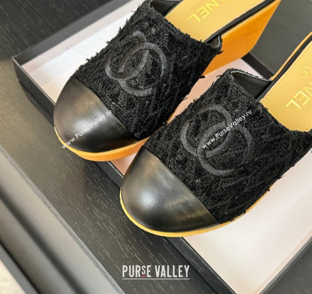 Chanel Tweed Wedge Mules Black 2025 CH030308 (MD-250303087)