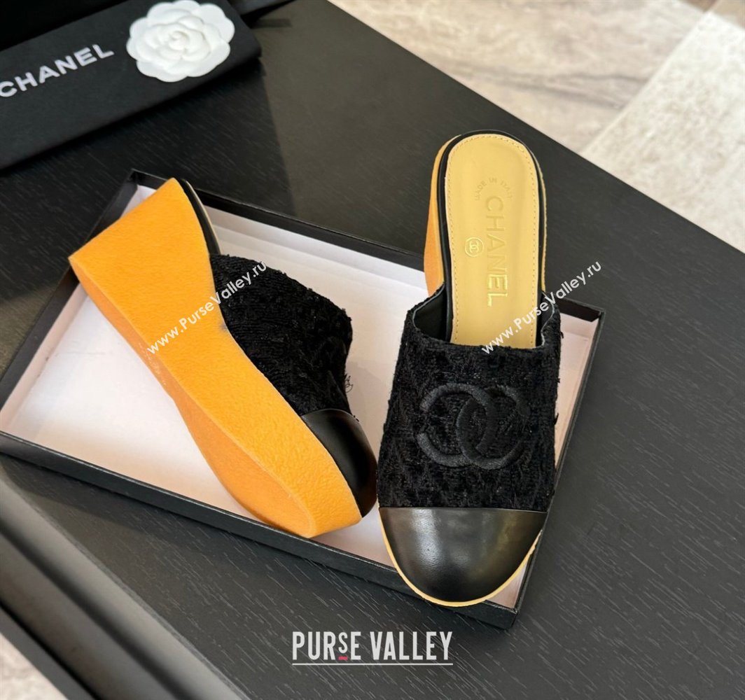Chanel Tweed Wedge Mules Black 2025 CH030308 (MD-250303087)