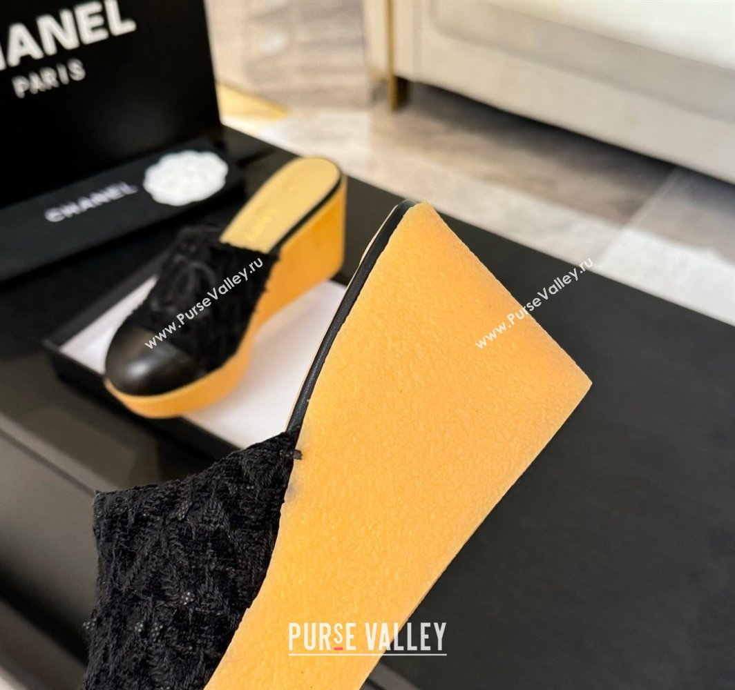Chanel Tweed Wedge Mules Black 2025 CH030308 (MD-250303087)