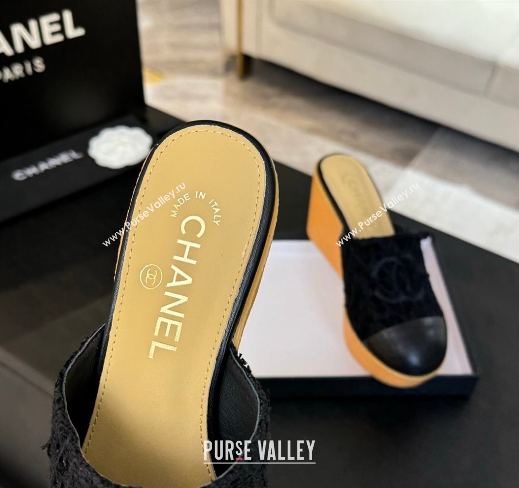 Chanel Tweed Wedge Mules Black 2025 CH030308 (MD-250303087)
