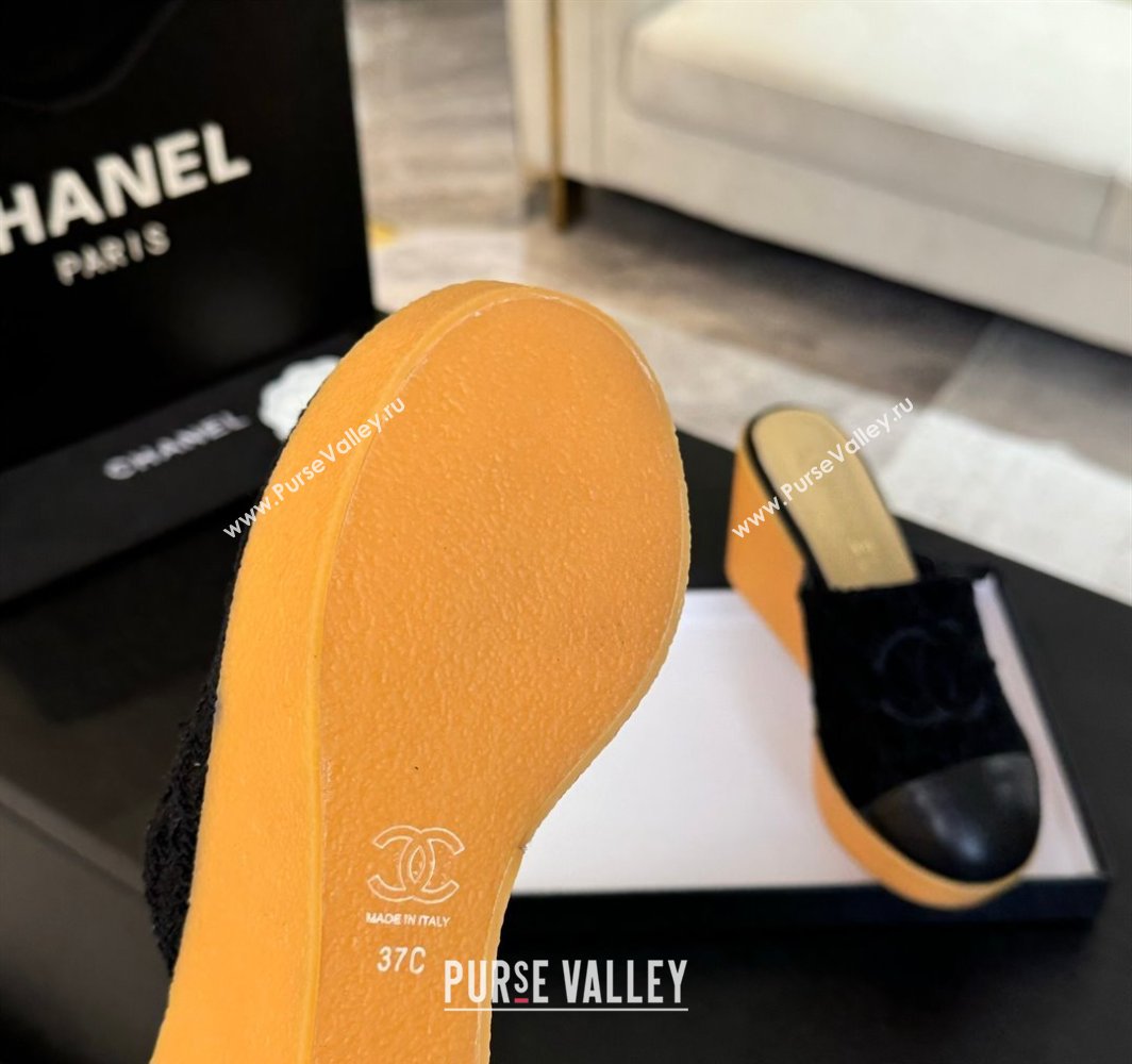 Chanel Tweed Wedge Mules Black 2025 CH030308 (MD-250303087)