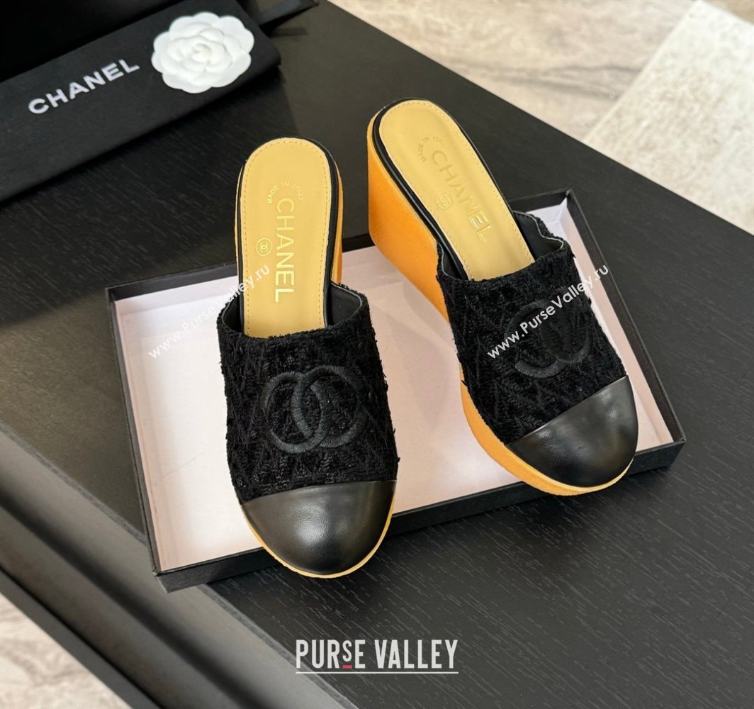 Chanel Tweed Wedge Mules Black 2025 CH030308 (MD-250303087)