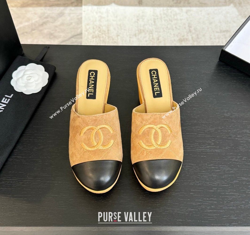 Chanel Suede Wedge Mules Brown 2025 CH030308 (MD-250303086)